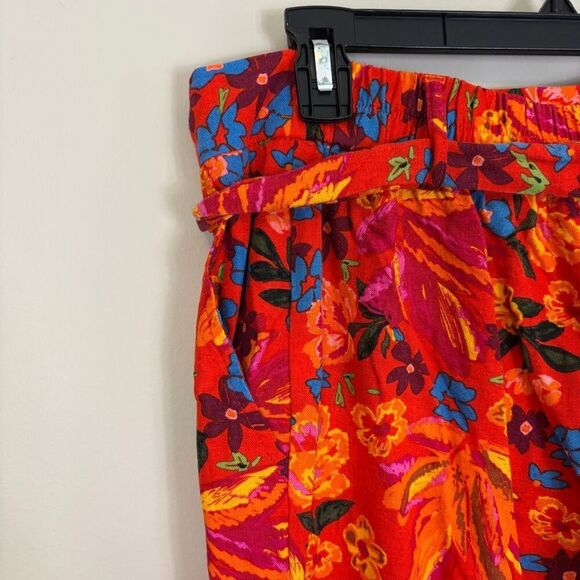 Maison d’ Amelie Orange with Blue Floral Wide Leg Ankle Pants Size XL - Picture 6 of 8